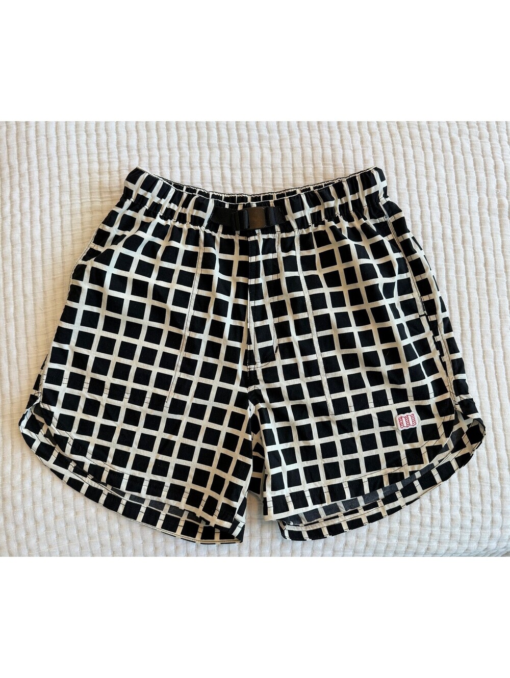 Topo Designs Women’s River Shorts Black White Checkered Size Small
